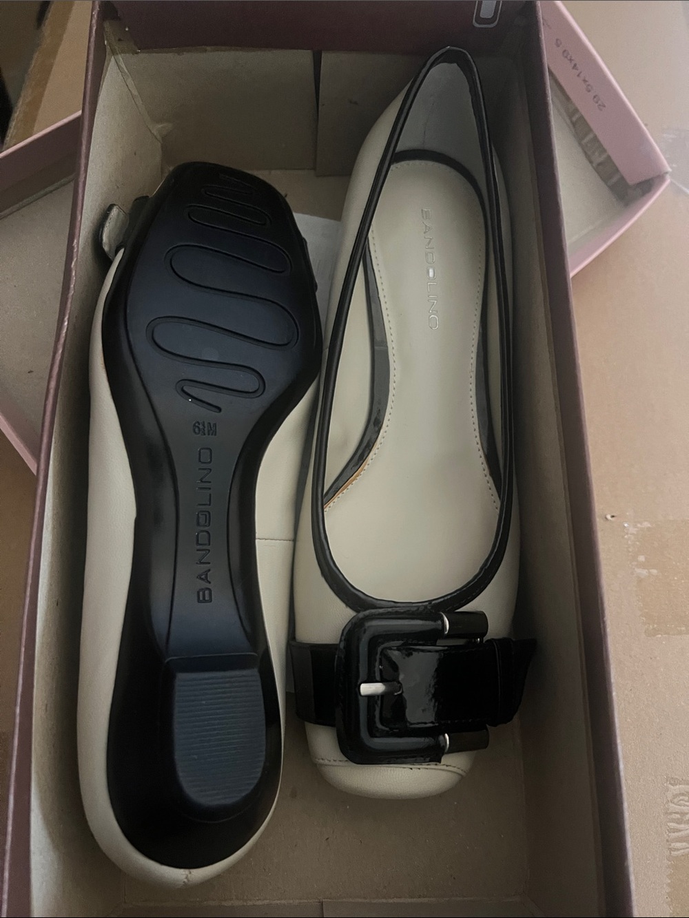 Bandolino Cream and Black Buckle Ballet Flats